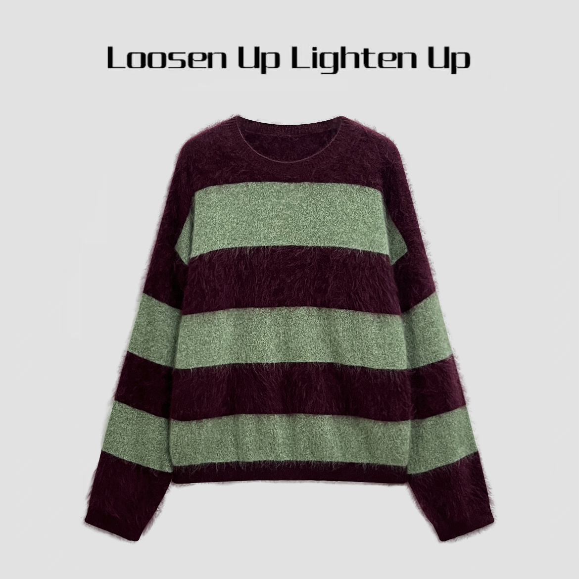 Loosen Up【北欧圣诞夜】重磅羊毛羊绒拉绒感撞色条纹慵懒圆领毛衣