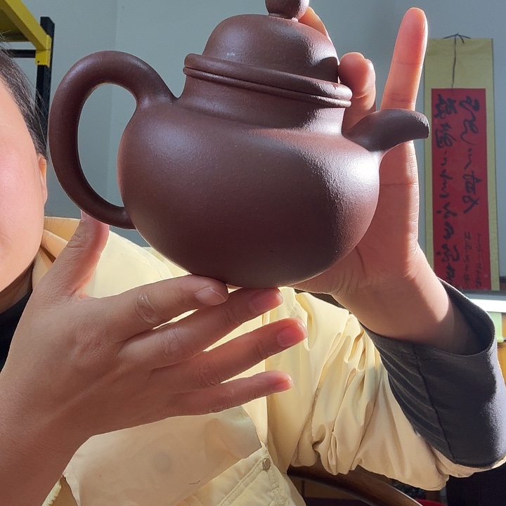 紫砂茶壶紫泥底槽青掇球400cc