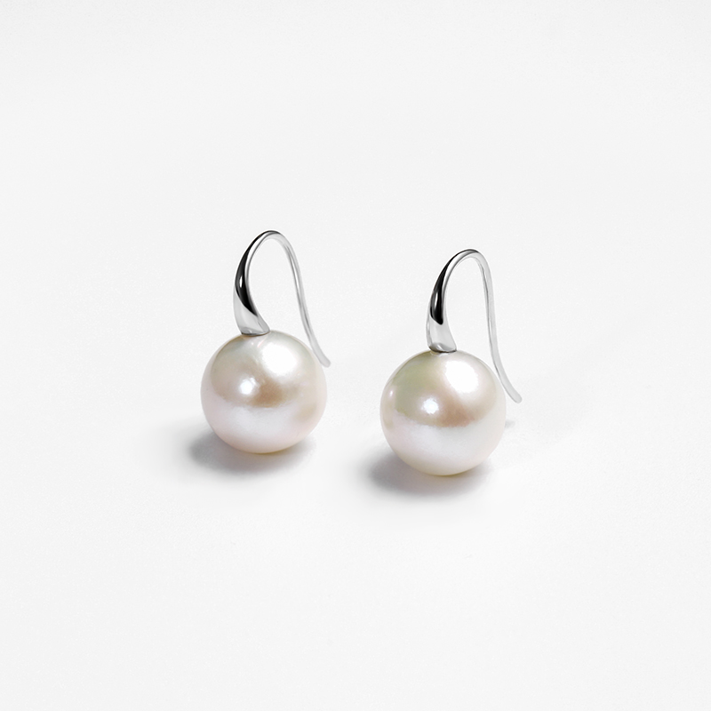 【短发七七】淡水珍珠白珠高跟鞋耳饰耳钩12-13mm/s925银经典款