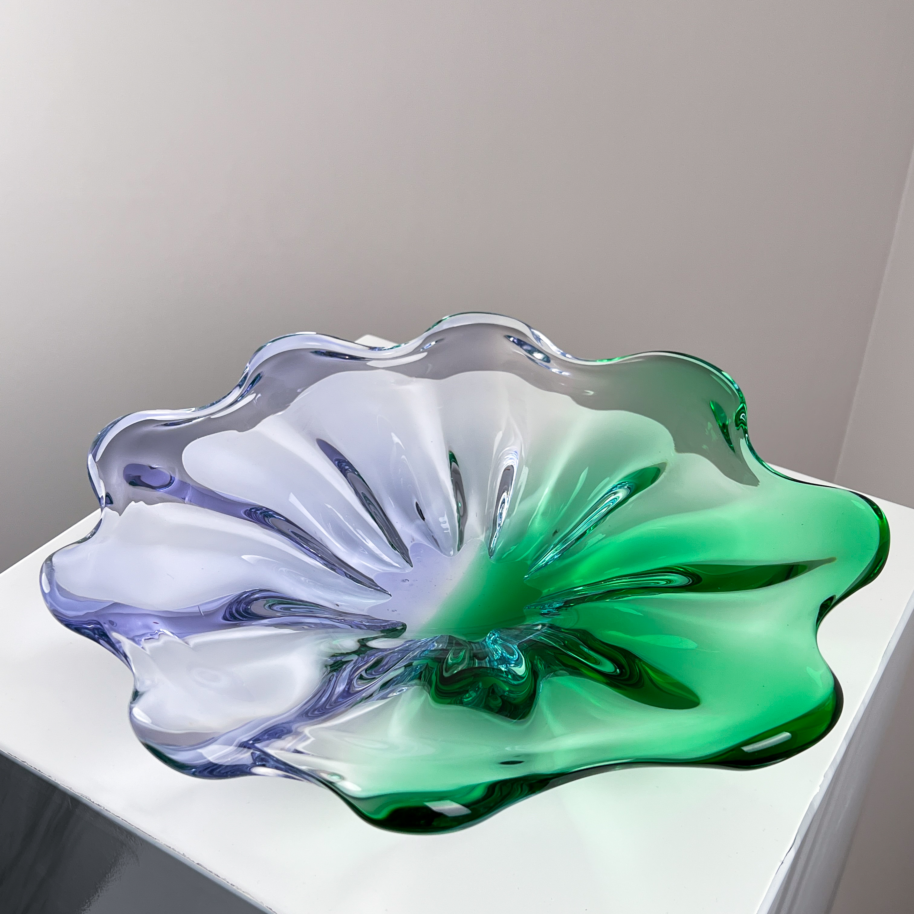 巴比特【紫绿撞色荷叶果盘】意式极简简约轻奢纯手工水晶琉璃艺术