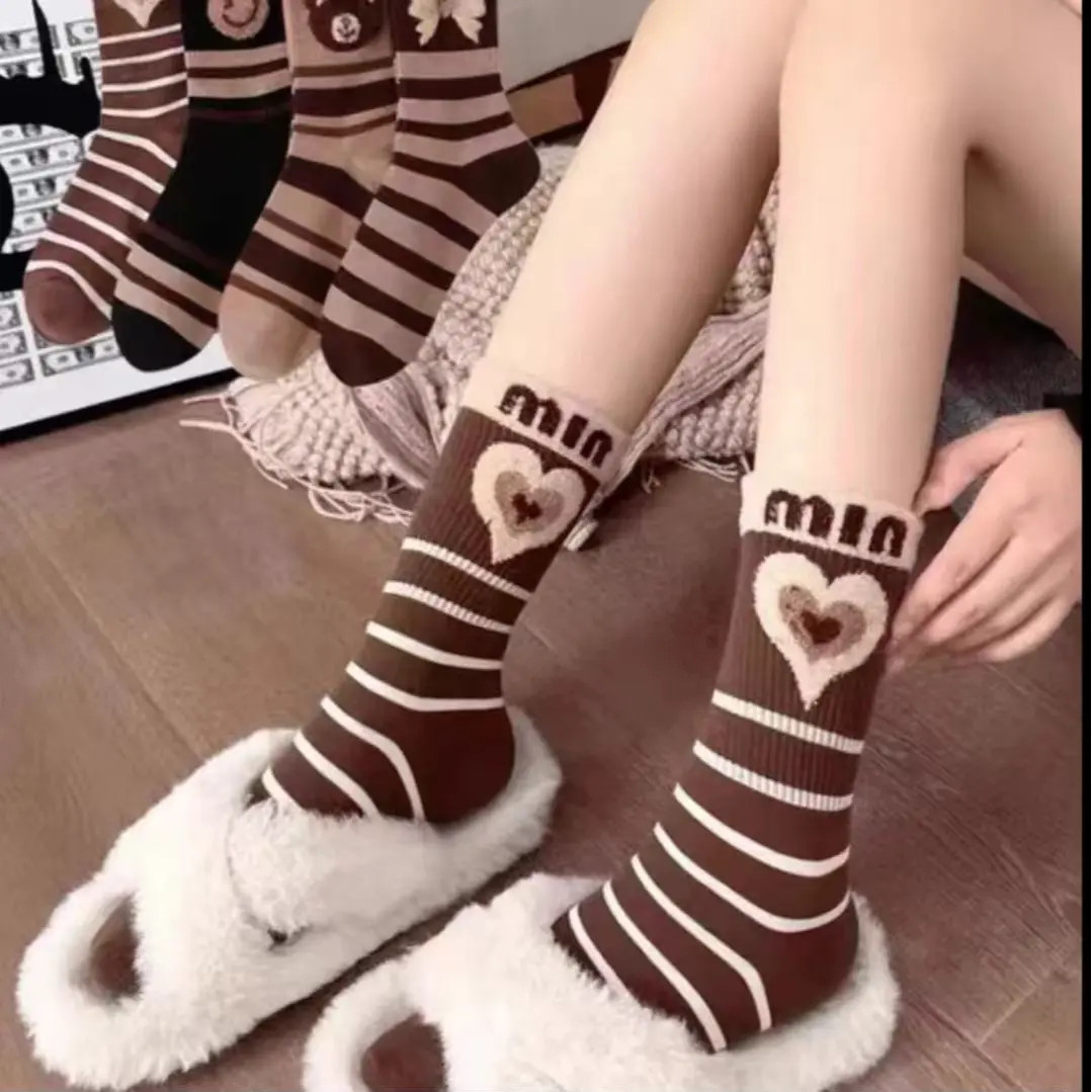 【到手7双】袜子女秋冬款长筒加厚网红爆款护脚高腰可爱字母袜