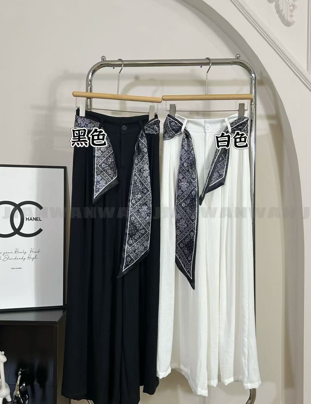 【no退no换】【极简】气质丝巾高腰压褶设计垂坠感阔腿裤  6034