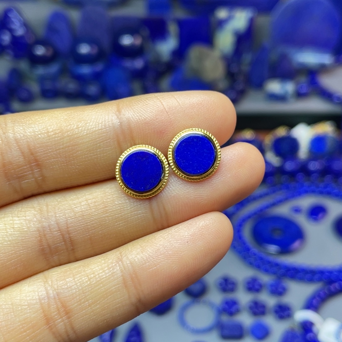 甜***园青金石未镶嵌10mm耳饰