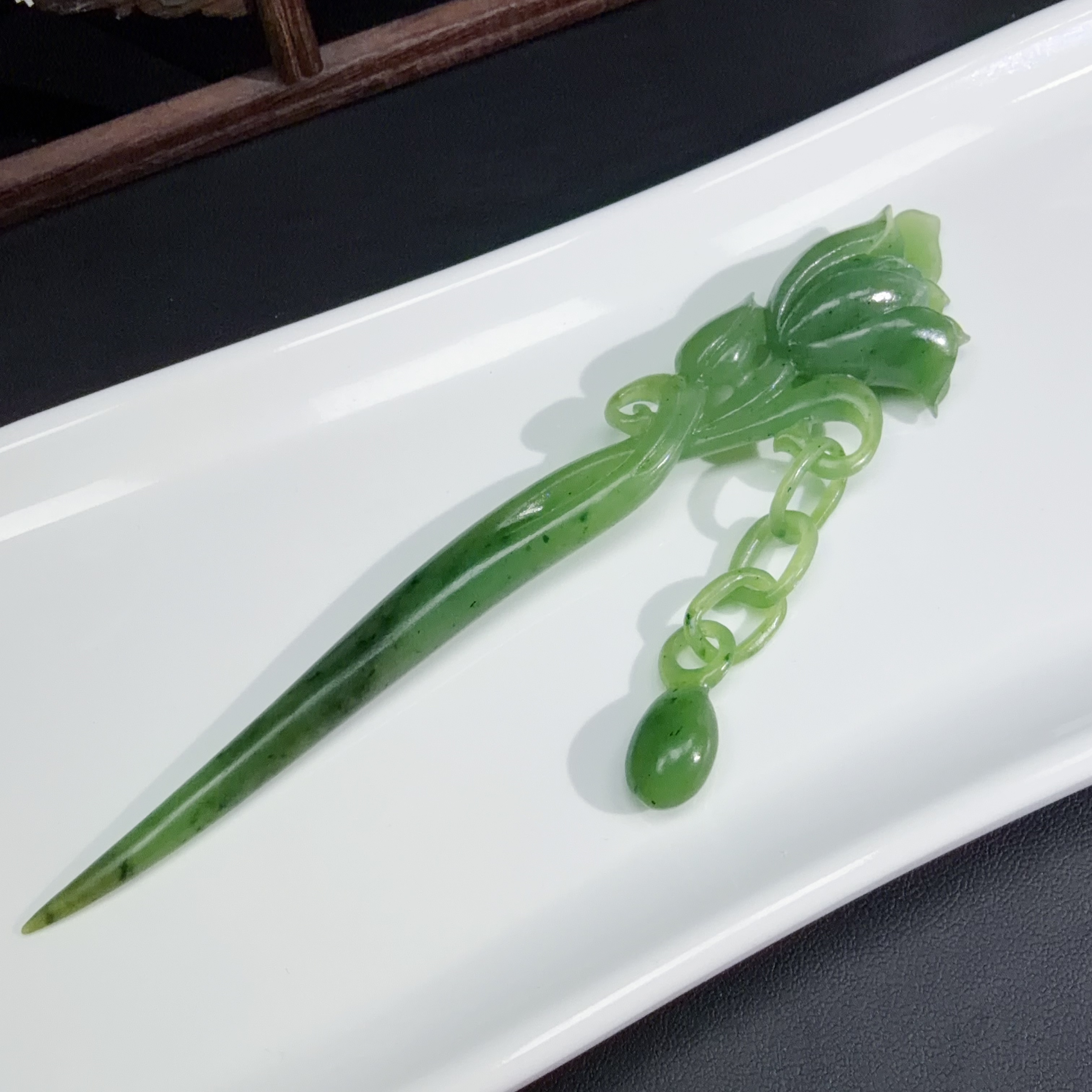 【伟伟鉴定】和田玉碧玉 雕花 簪子 146×27×11 时尚精品百搭