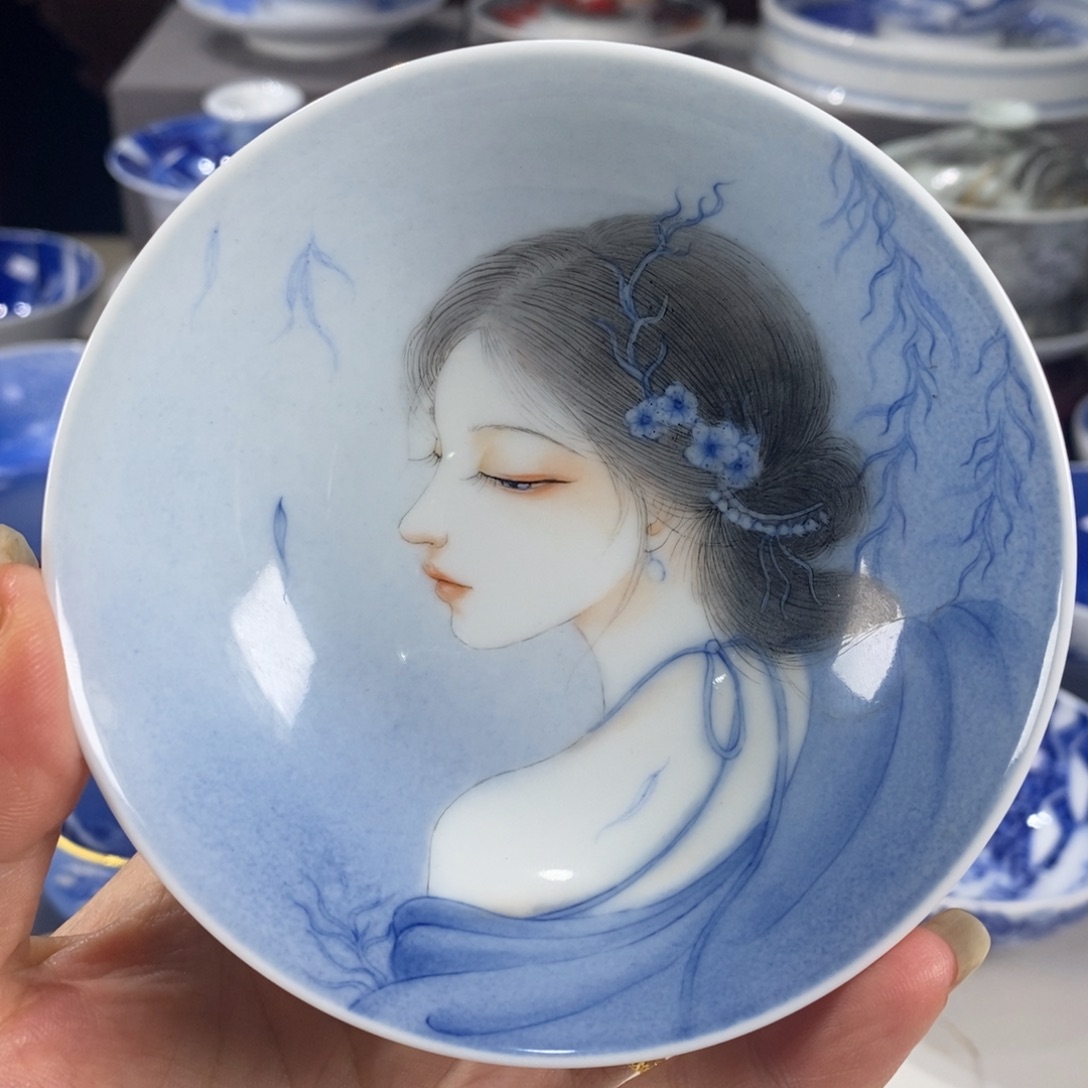 青花美女主人杯杯