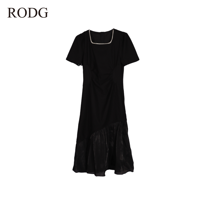 RODGR52QZ0714A 夏季新款简约短袖镶珠领口连衣裙 0714