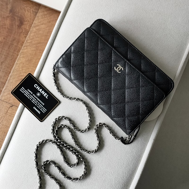 95新 Chanel/香奈儿 【24期免息】黑银荔枝皮woc链条斜挎包 51410