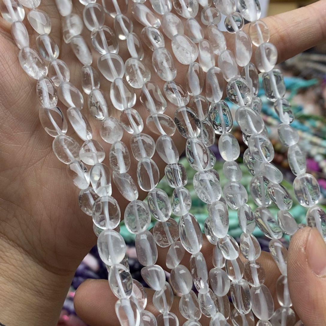 玛瑙/玉髓未镶嵌珠宝半成品一条天然7-8mm透体白水晶随行