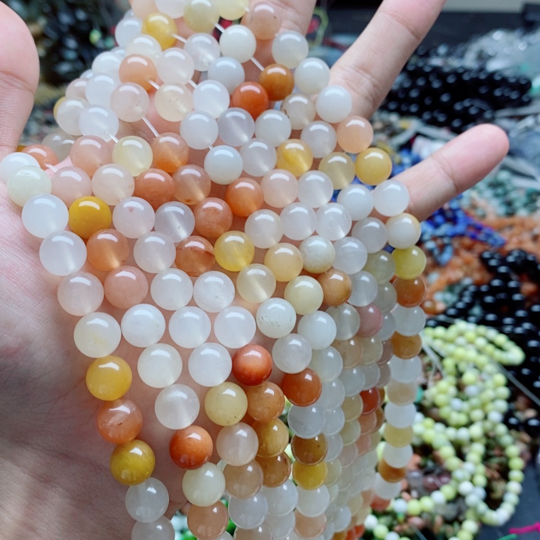 未镶嵌玛瑙/玉髓珠宝半成品一条天然10mm白体金丝玉圆珠