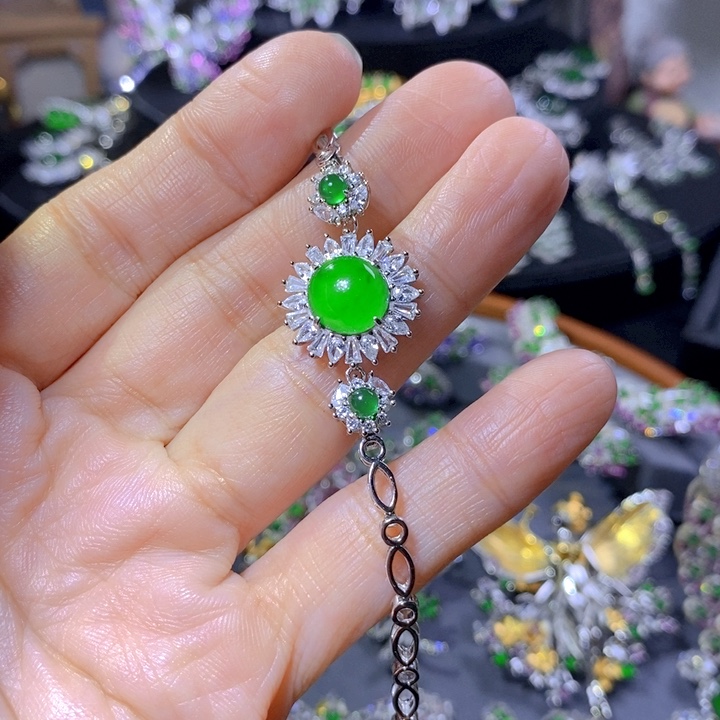 翡翠戒指银S925镶嵌天然翡翠