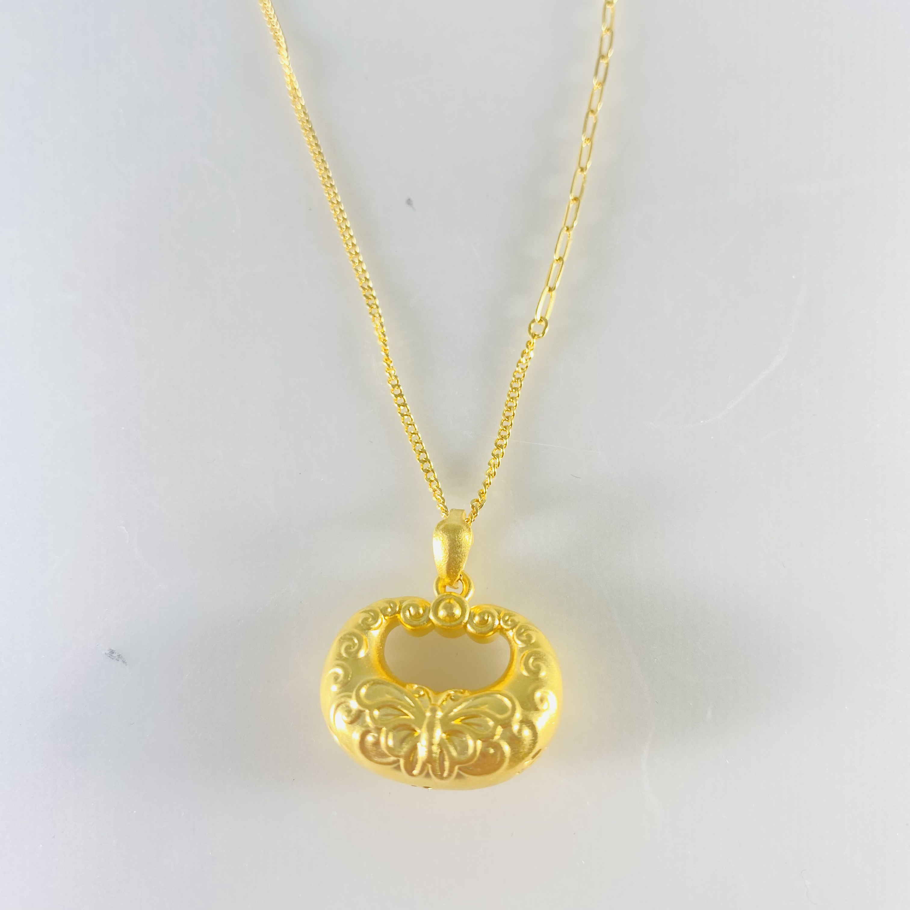 足金999 黄金蝴蝶锁包AB套链 约45+5cm