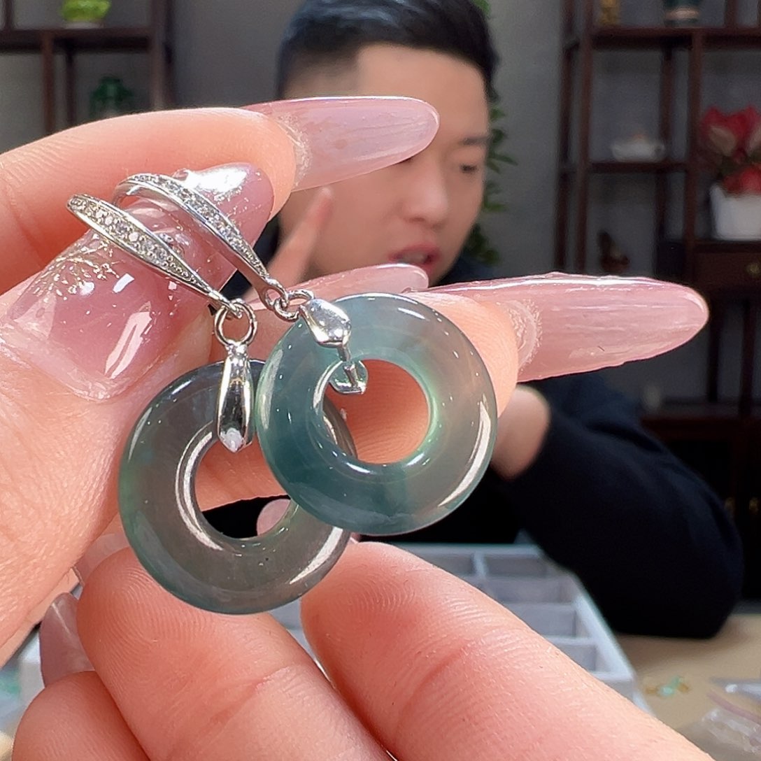 翡翠耳饰银S925镶嵌耳环49