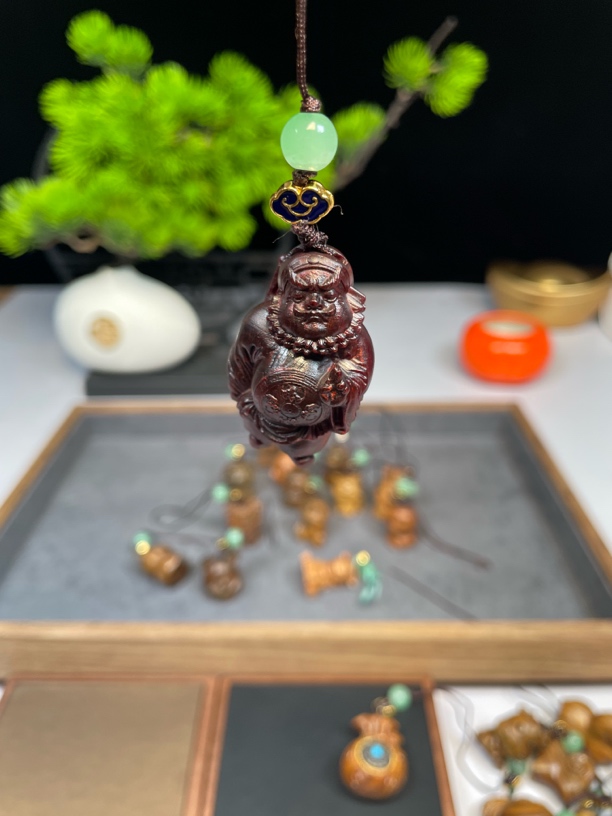 犀牛角紫檀精雕钟馗挂饰手机链钥匙扣