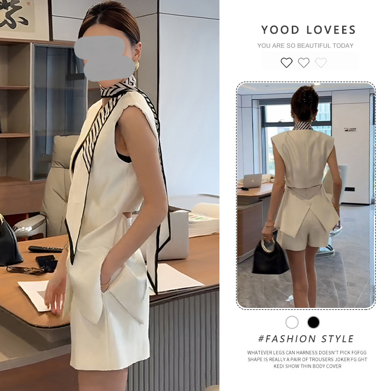 2025夏季新款韩版时尚气质百搭显瘦无袖马甲高腰短裤两件套女潮
