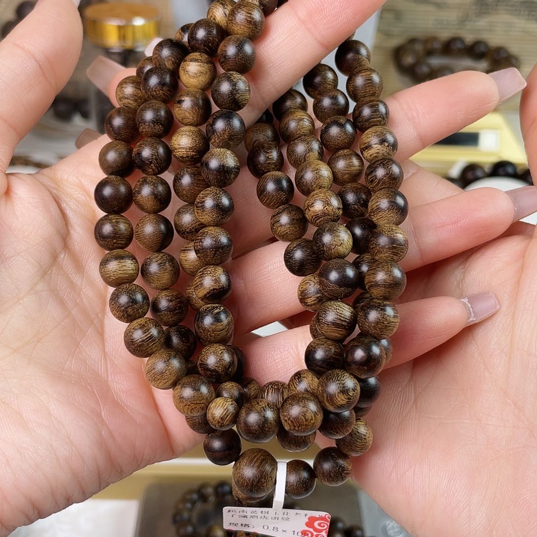 沉香手串徐**络越南芽庄老白棋玉化老料满瘤疤虎斑0.8