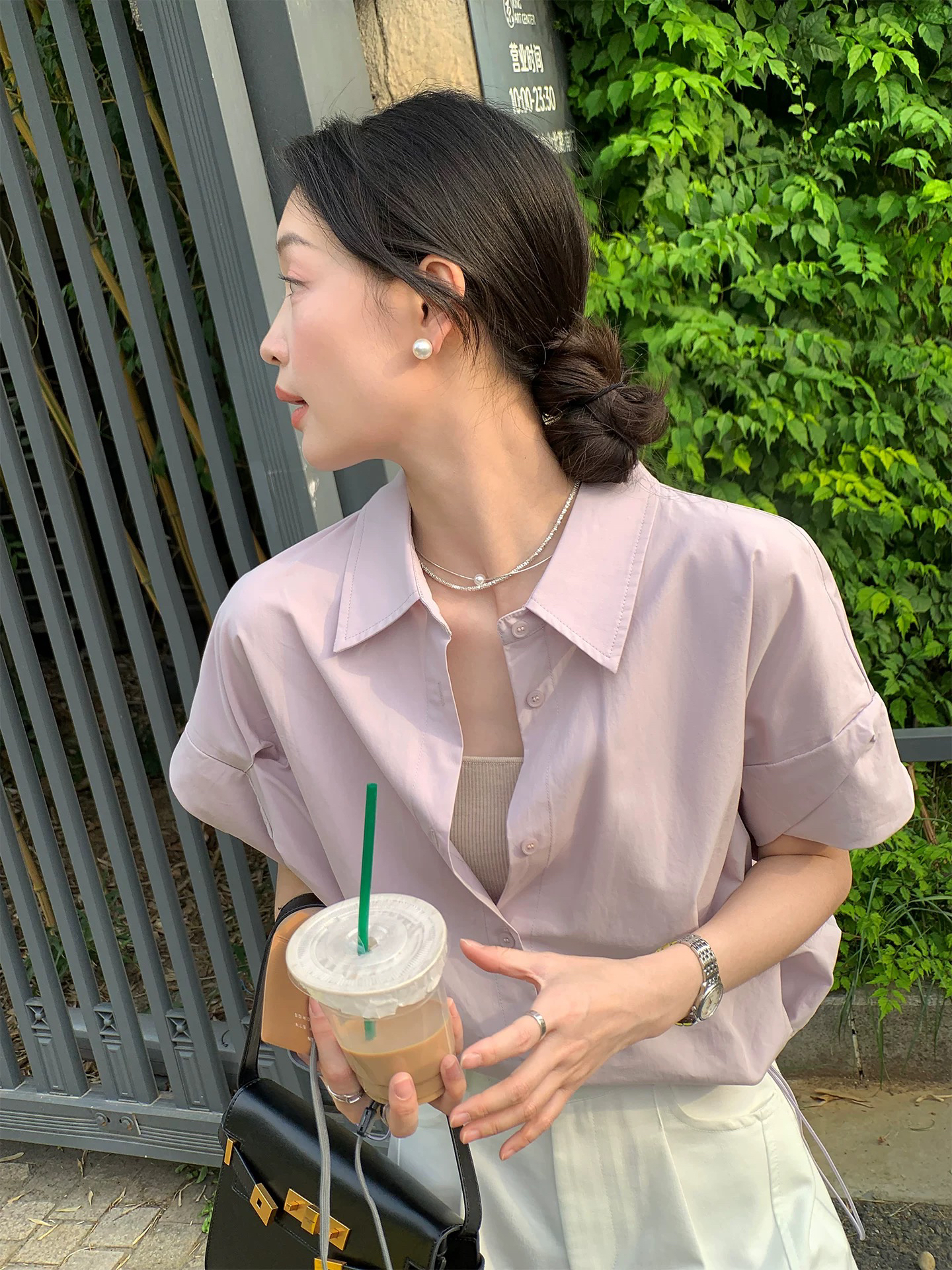 纯色日系净版短袖衬衫女夏季