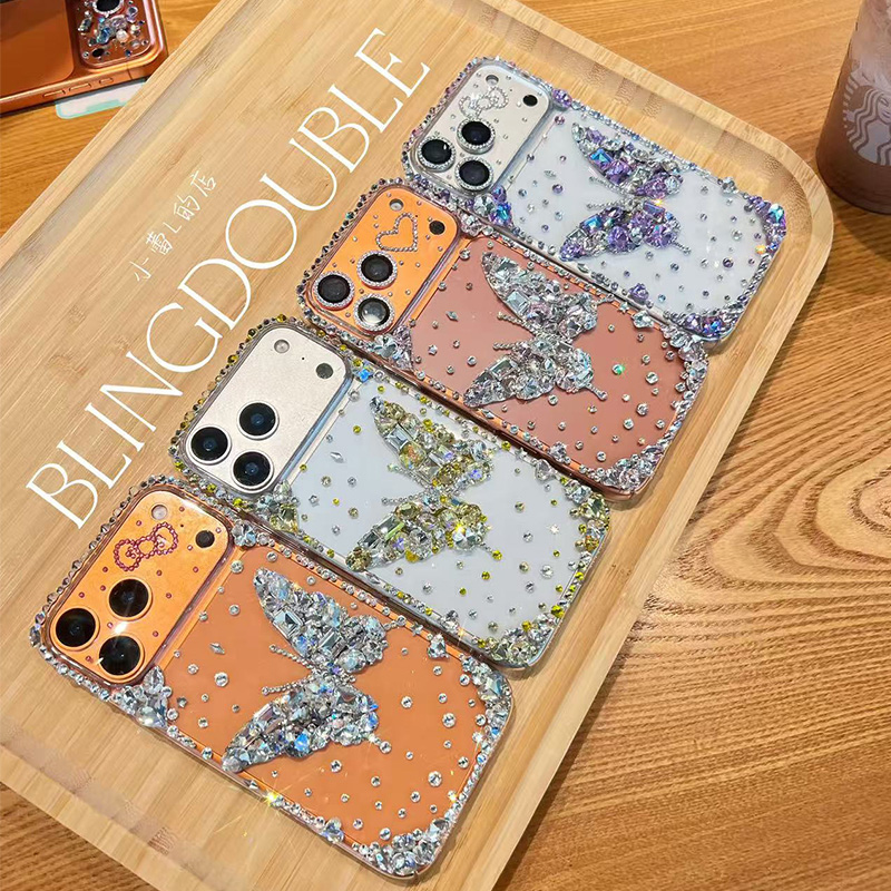 蝴蝶满天星水钻大钻高级手机壳15适用16苹果17promax华为mate创意