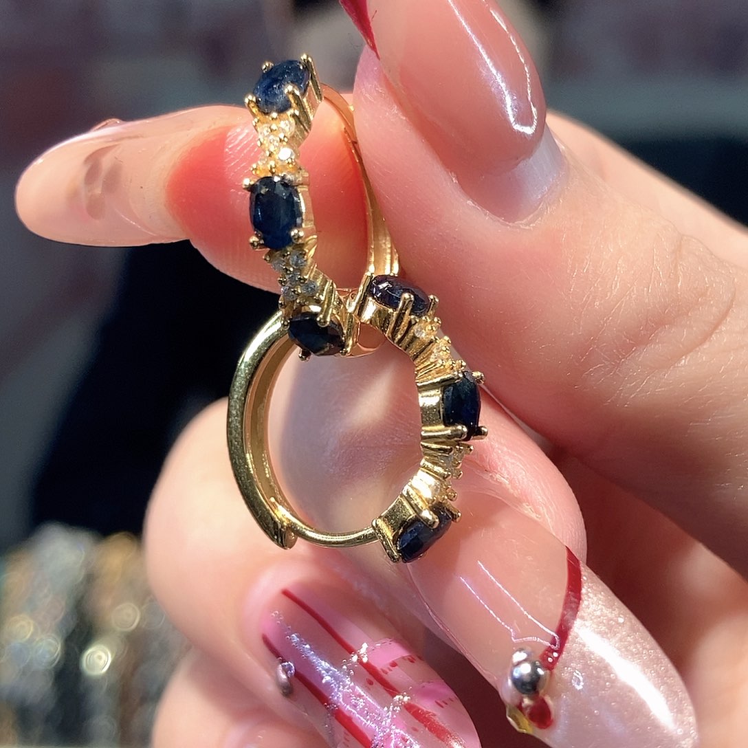 蓝宝石耳饰银S925镶嵌