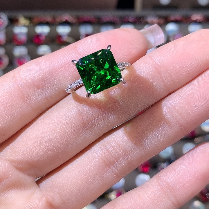 925银沙弗莱绿戒指10