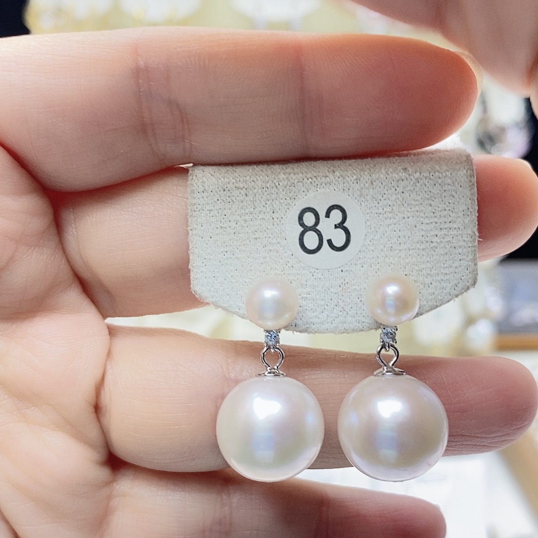 耳饰银S925镶嵌淡水珍珠