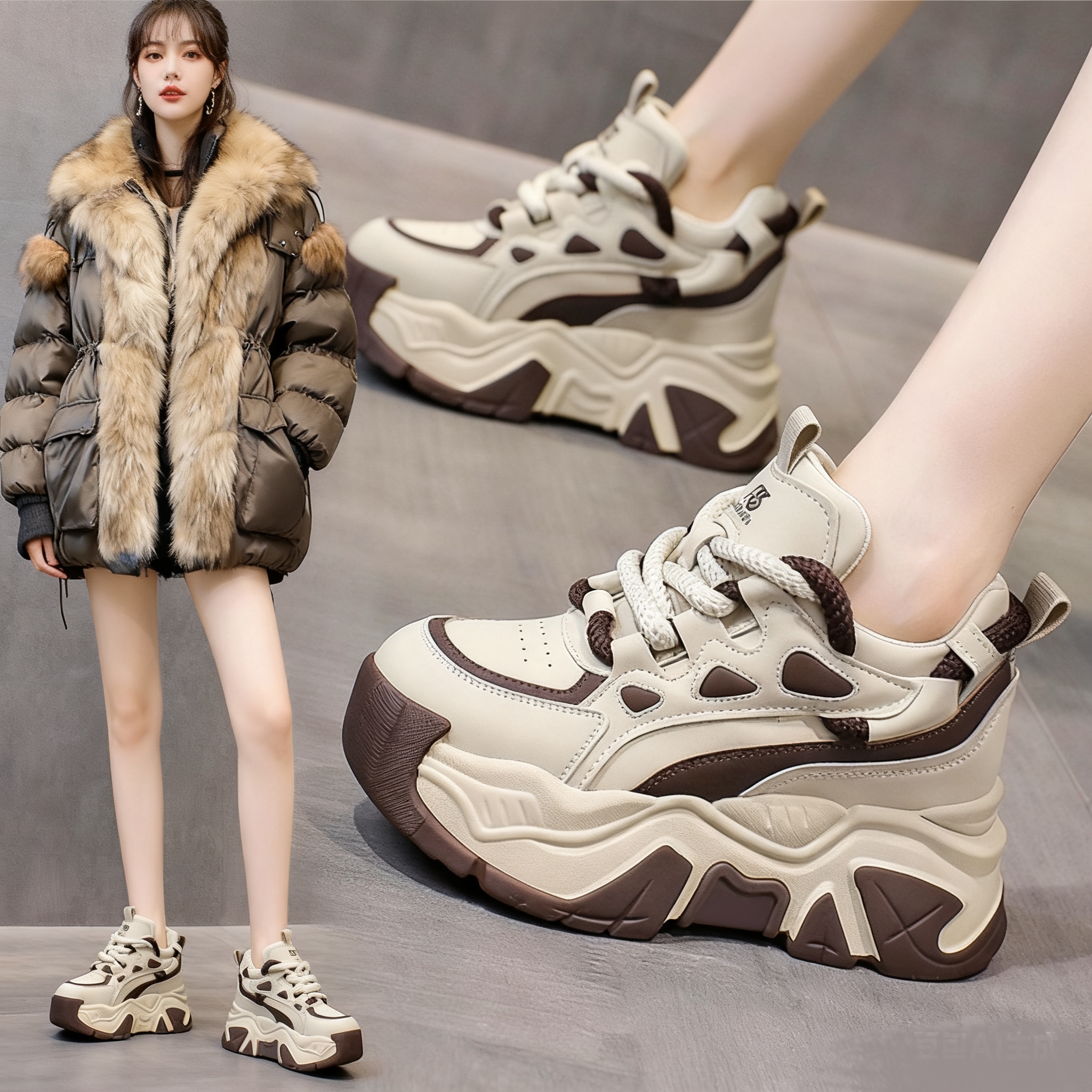 老爹鞋女2025秋季新款超火欧洲站小个子女鞋松糕厚底内增高小白鞋