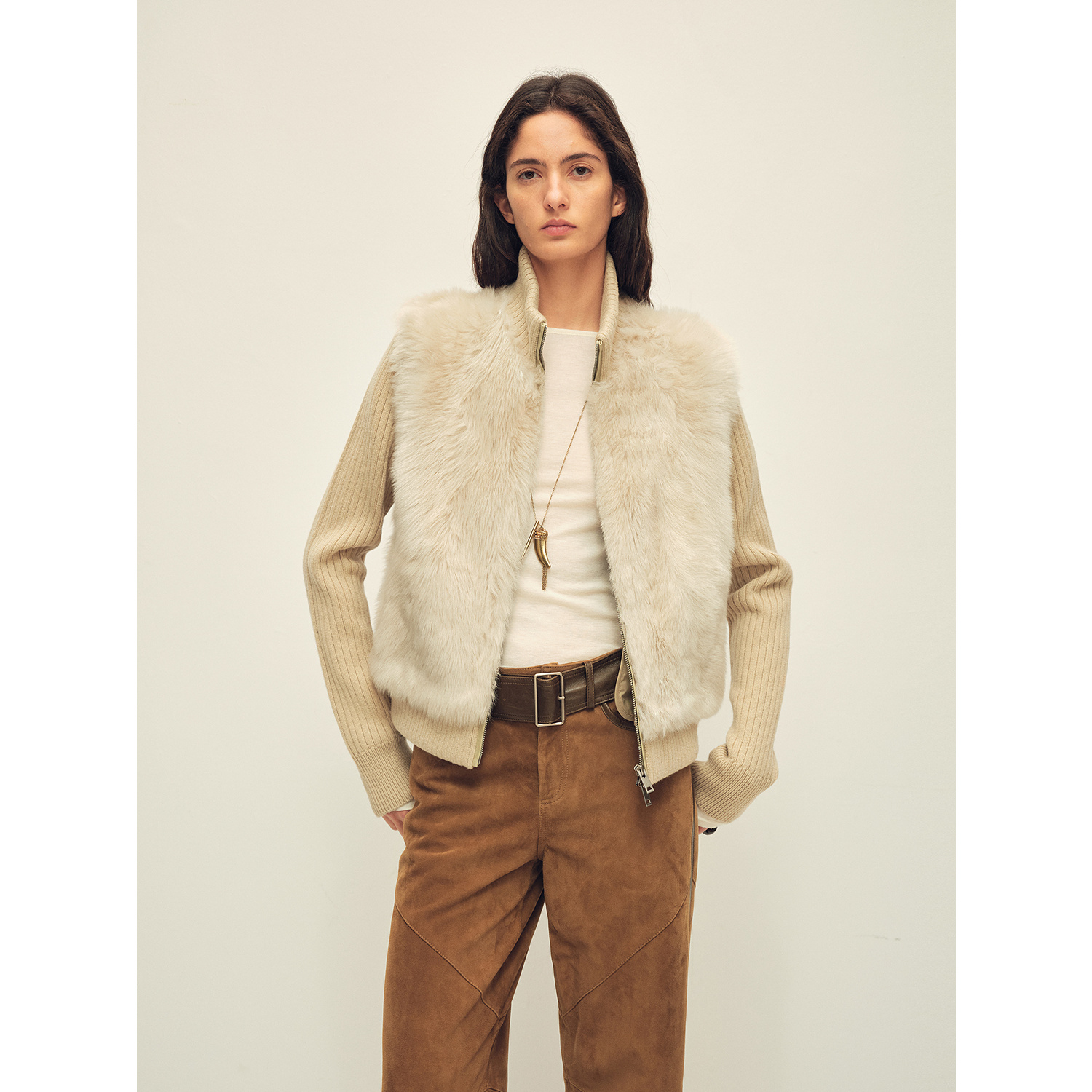 【达人活动专属】丝滑可可 进口托斯卡纳直毛可拆针织袖立领皮草