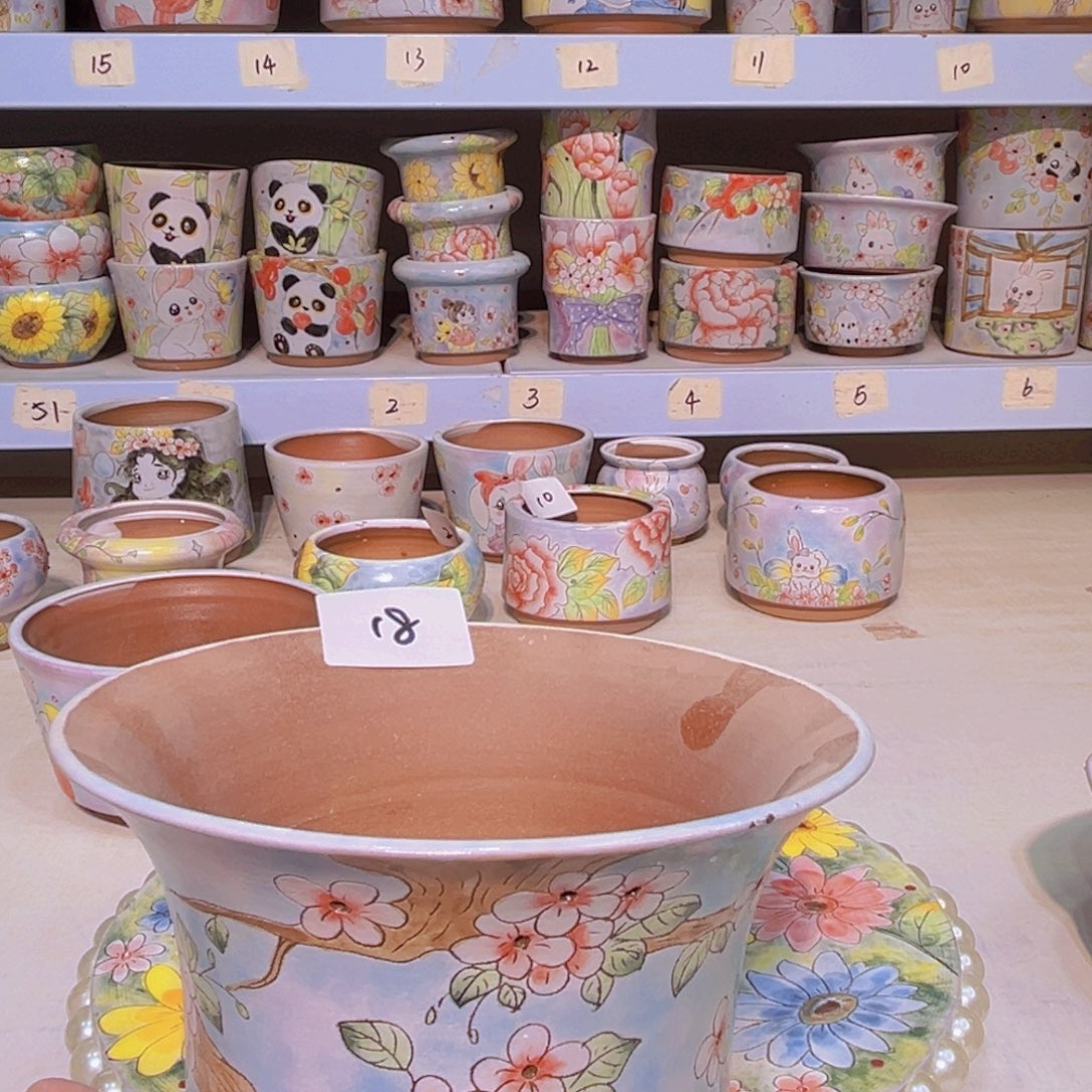 多肉植物粗陶手绘花盆小坊园景德镇18