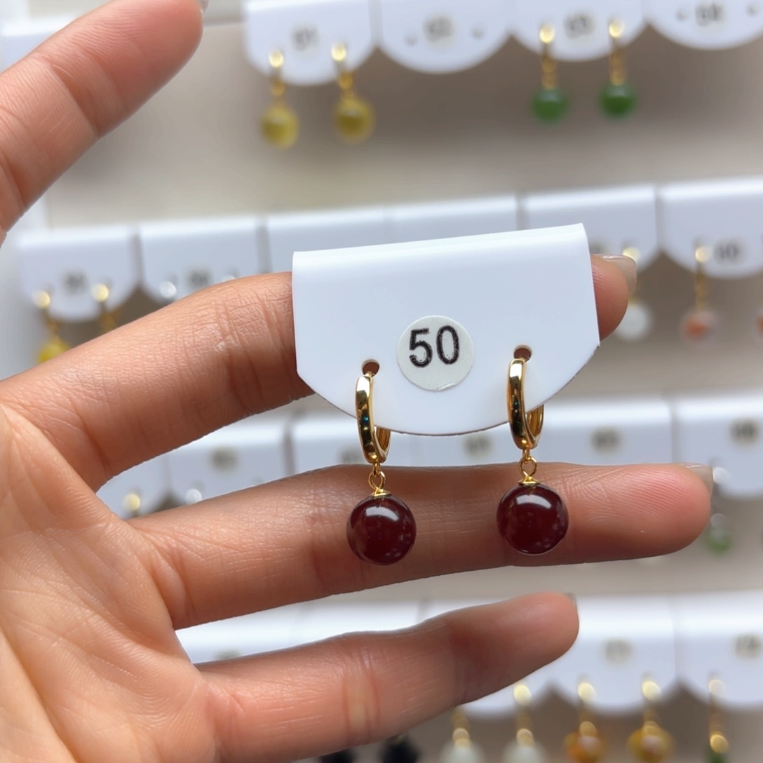 琥珀耳饰银S925镶嵌血珀