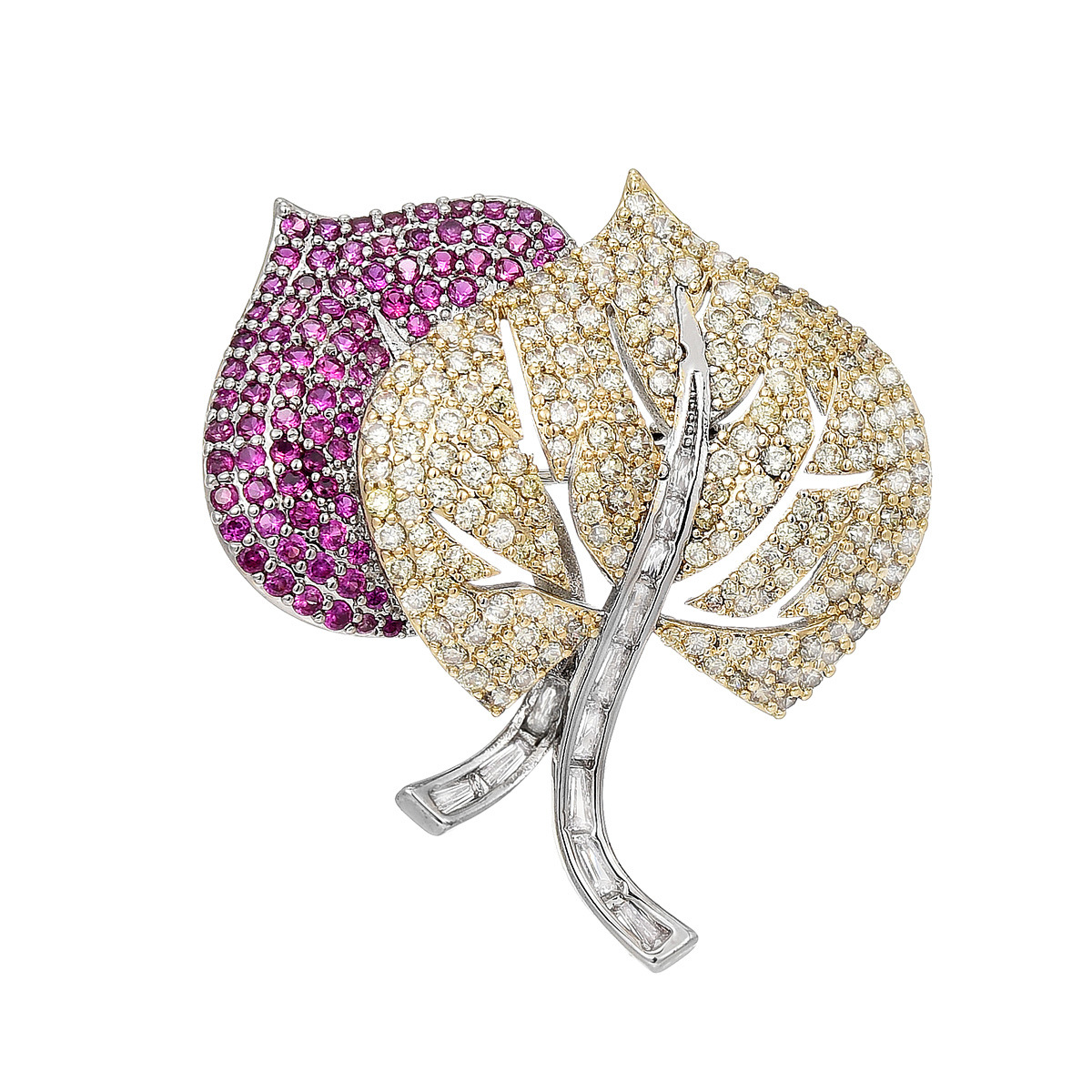 铜合金锆石胸针 百搭轻奢30556双色绮叶胸针高档