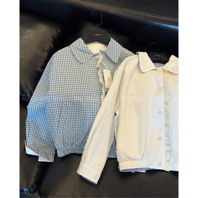 88828【 伦敦周末 】蕾丝花边设计宽松显瘦翻领双面穿外套