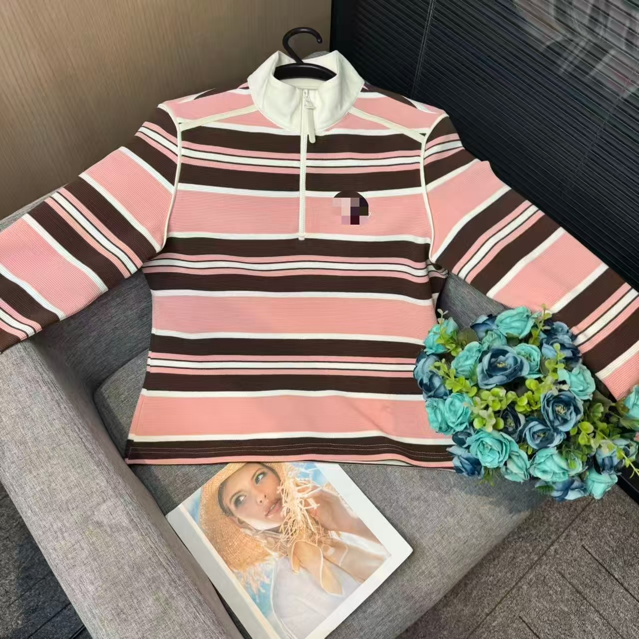 早秋新款时尚舒适轻柔螺纹拼色女款长袖-G50805