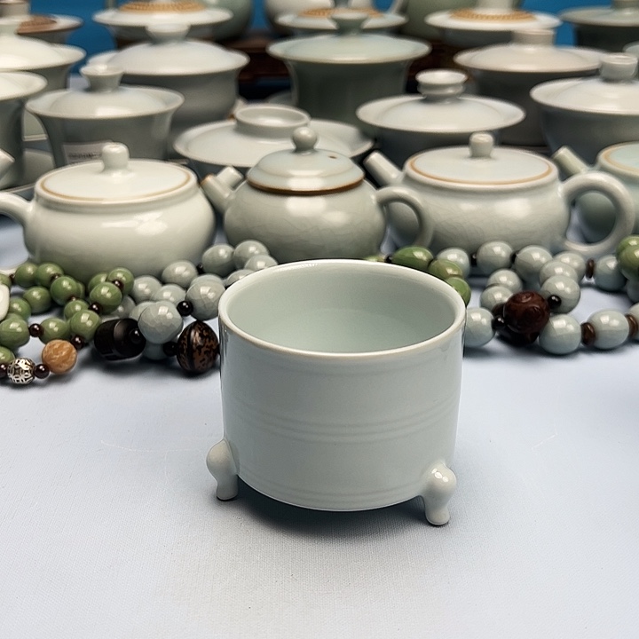 杯月白釉三足杯原矿原釉原产地