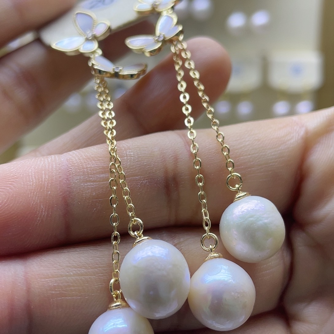 淡水珍珠耳饰银S925镶嵌