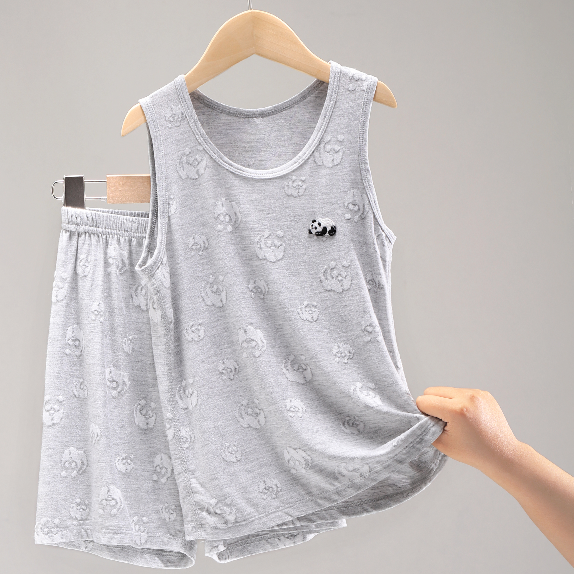 彩纱提花背心短裤套装  22598