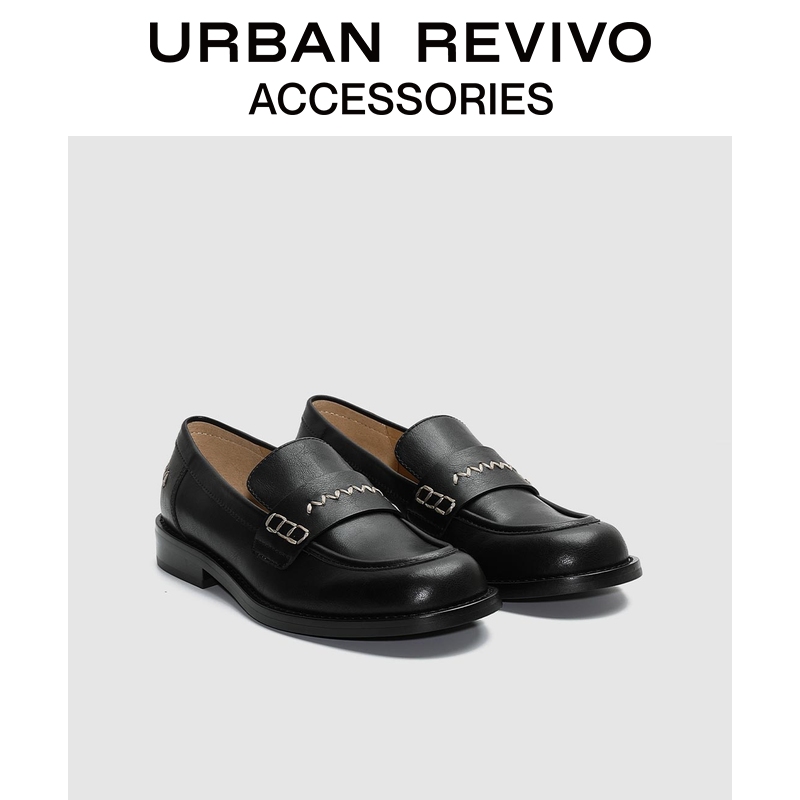 URBAN REVIVO2025冬季新款女学院风马克线乐福单鞋UAYS50104