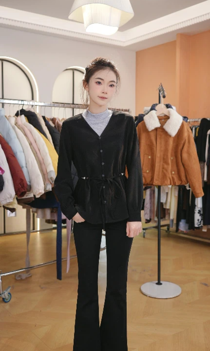 F3086冬季新款时尚百搭收腰撞色拼接假两件上衣 