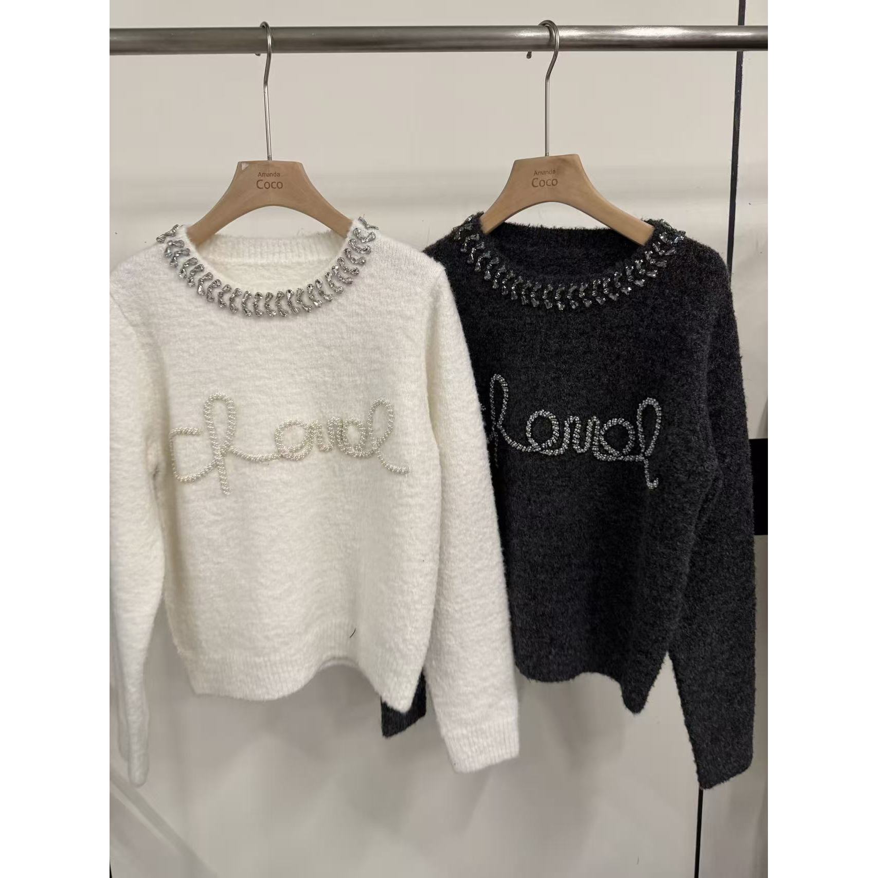 零下雪迹～25秋冬重工串钻圆领设计感软糯气质长袖毛衣