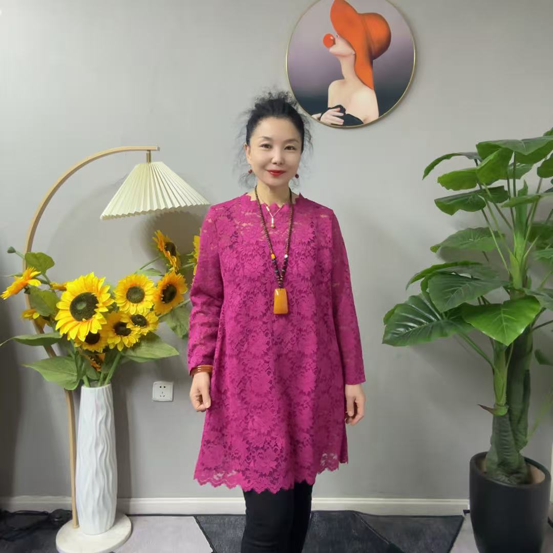 2863新款蕾丝显瘦洋气中长款九分袖上衣（长78左右）