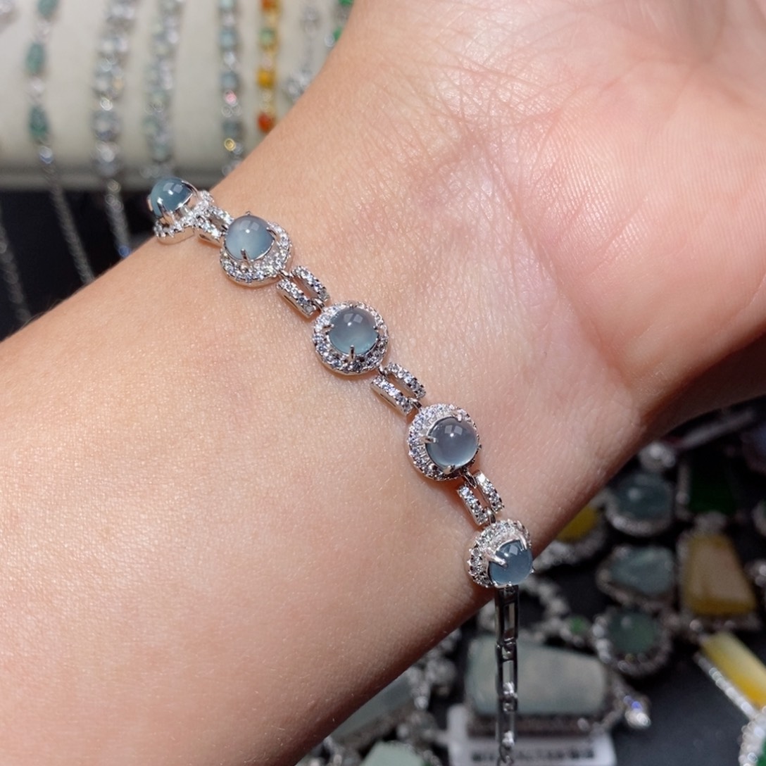 翡翠手链银S925镶嵌n k k l