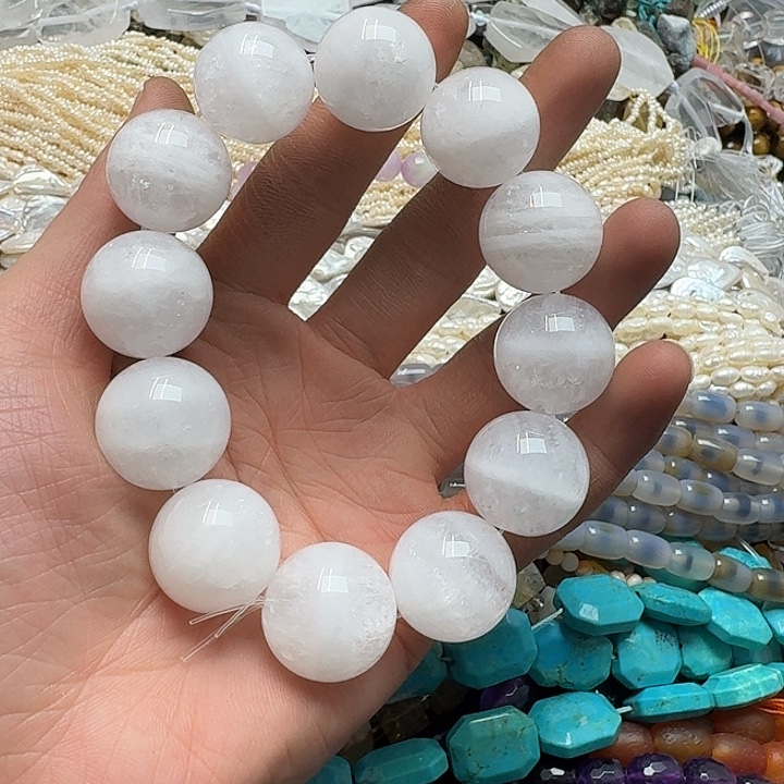 玛瑙/玉髓未镶嵌珠宝半成品一颗21-22mm白幽灵