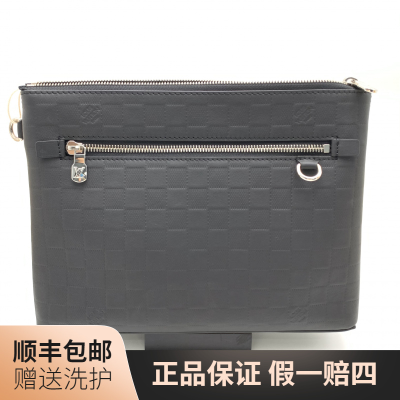 99新 LouisVuitton/路易威登 LV 黑棋盘格压印手拿包/J12117 男士
