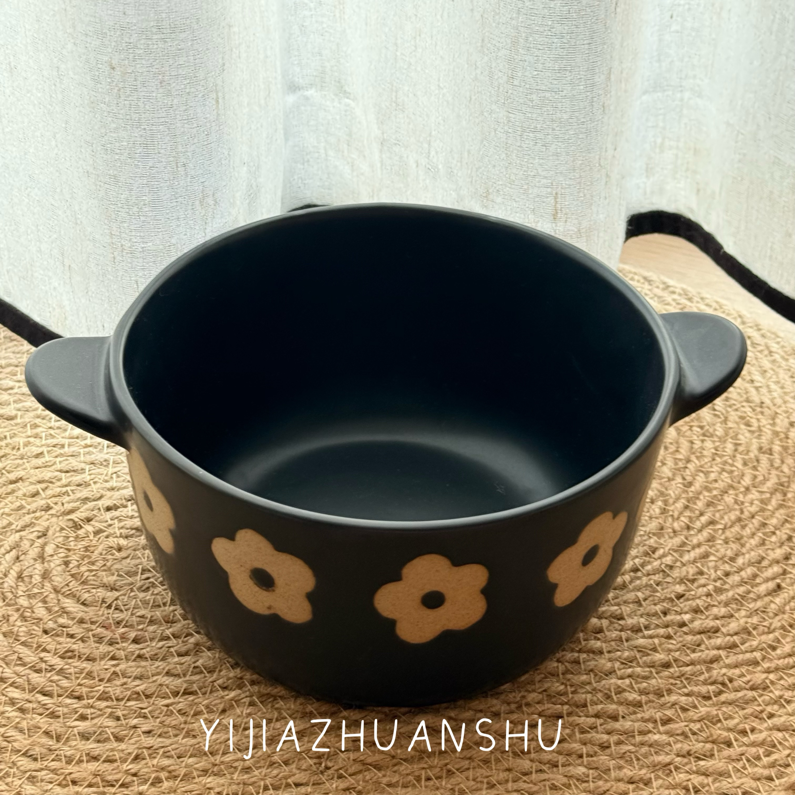 墨花双耳螺蛳粉碗陶瓷餐具复古风釉下彩汤碗7英寸