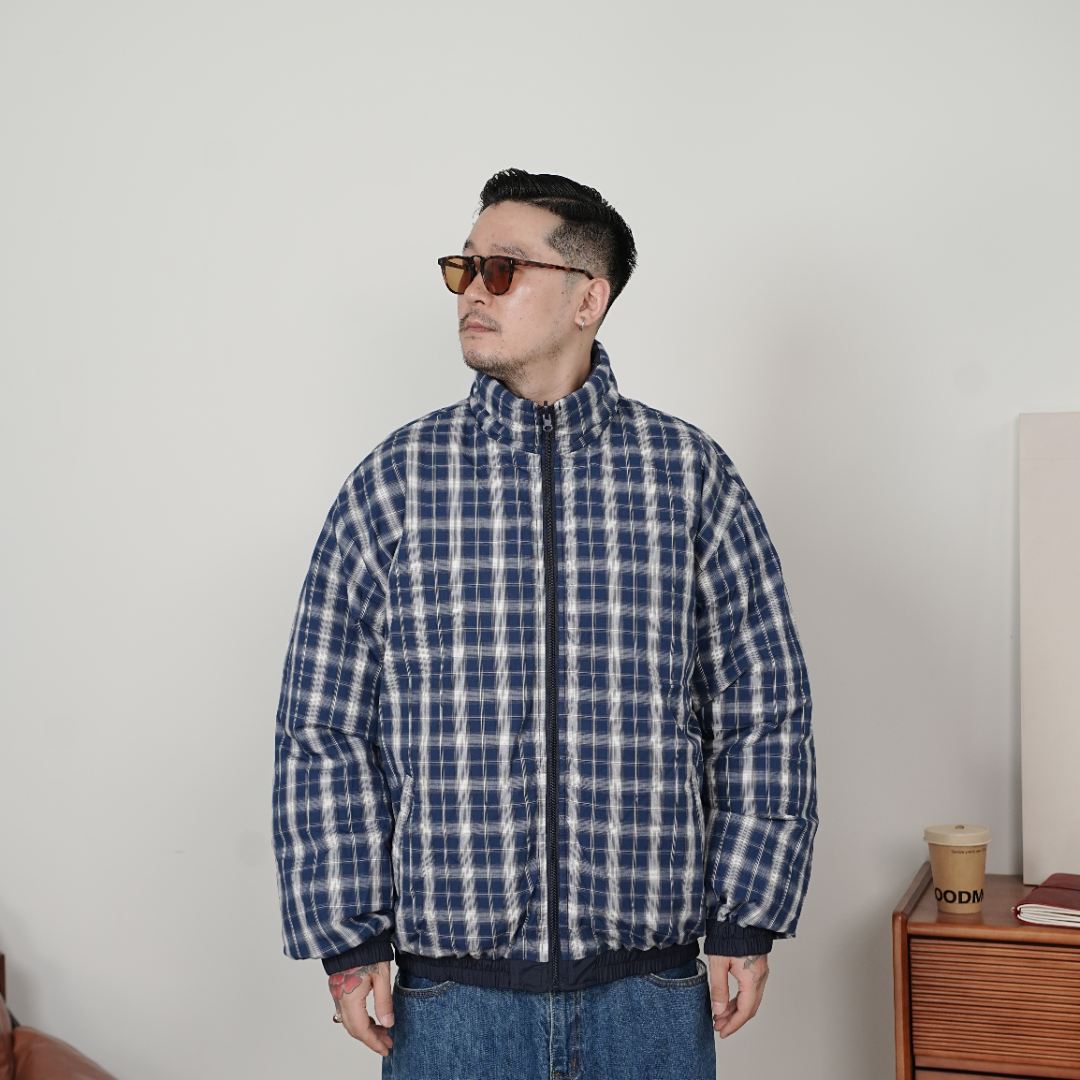 25FW秋冬季经典格子双面穿棉服复古格纹立领休闲棉衣情侣穿搭通勤