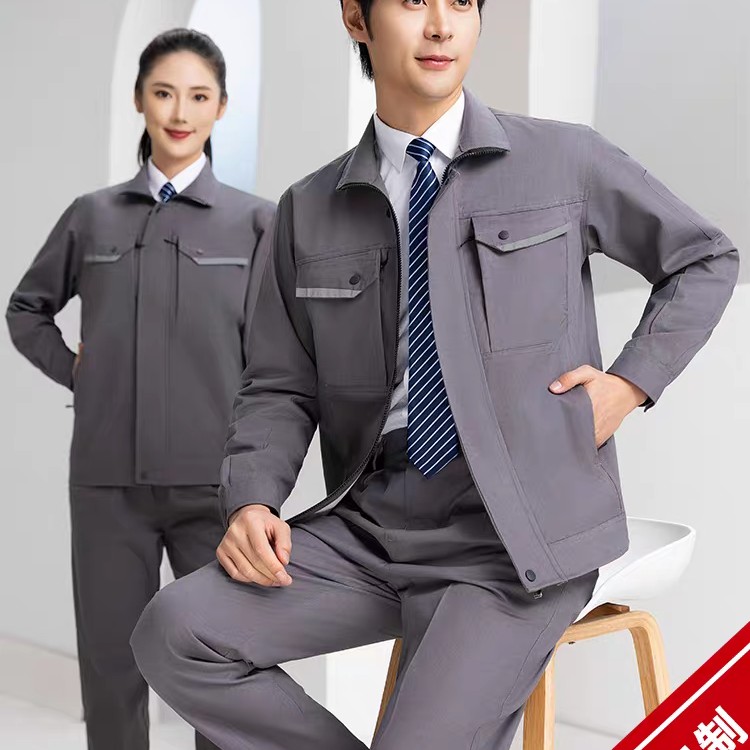 纯棉春秋长袖工作服套装男汽修男车间机修劳保服反光条工作服耐磨