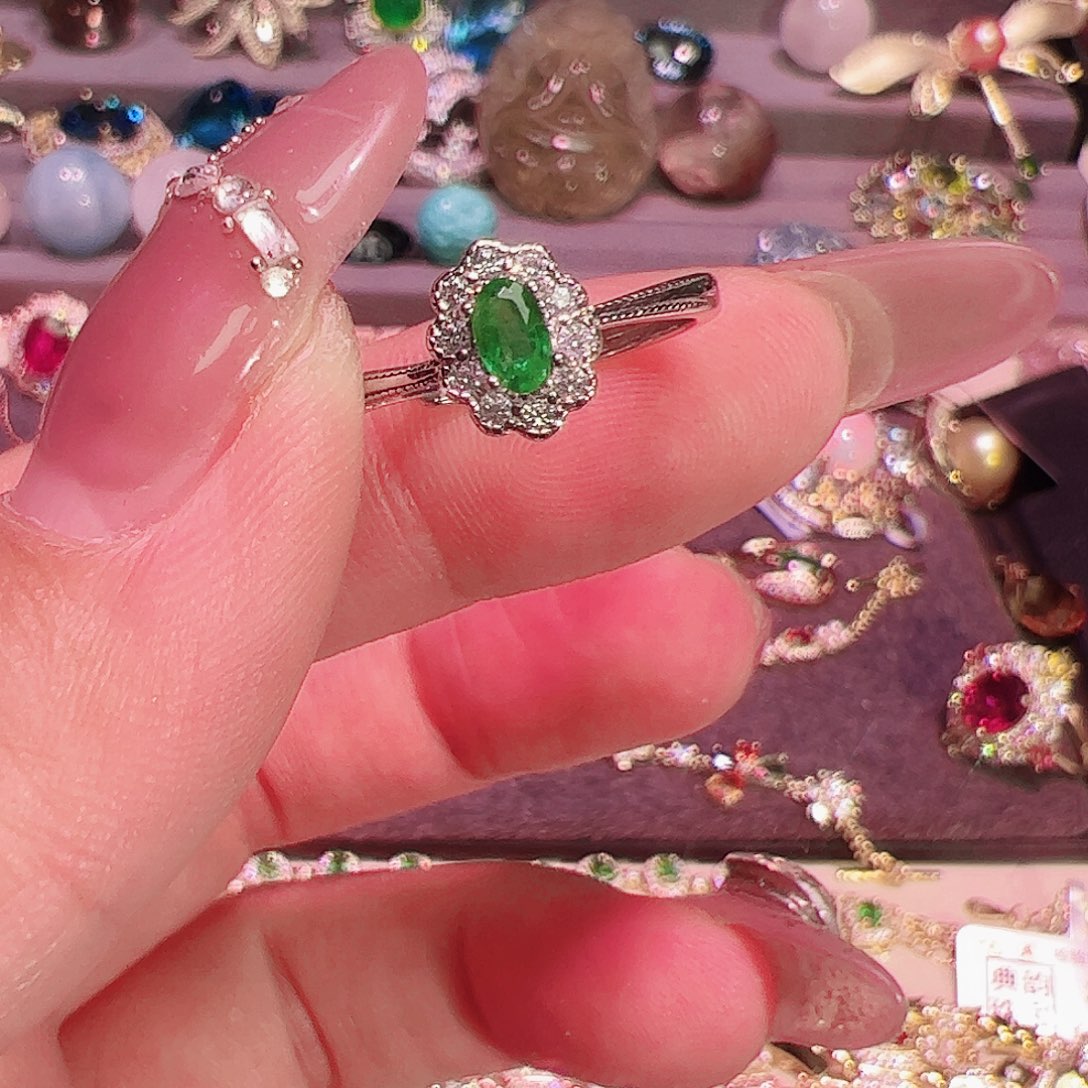 祖母绿戒指银S925镶嵌