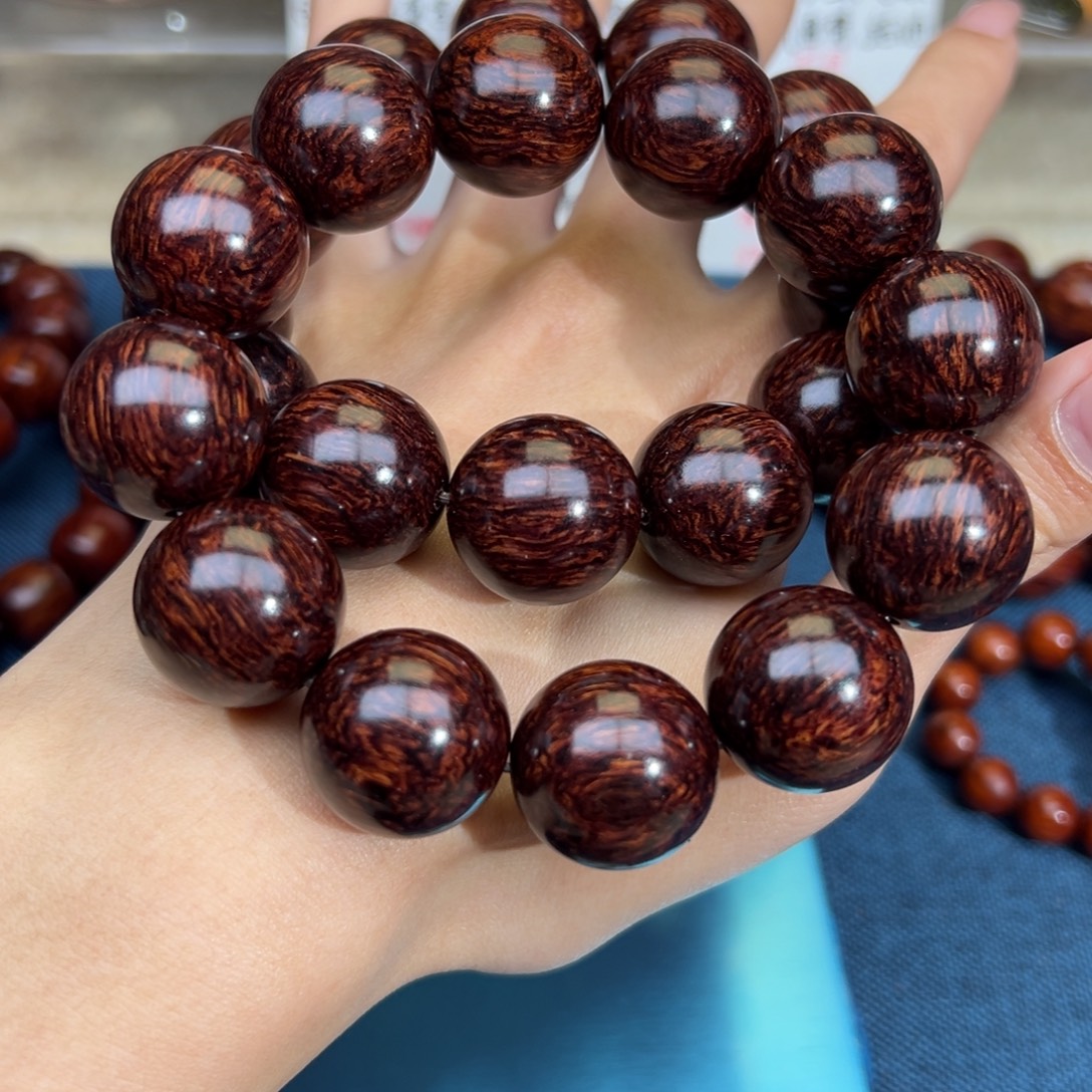 j***。手串/手链花梨木类红降20圆珠黑金火焰纹超一档