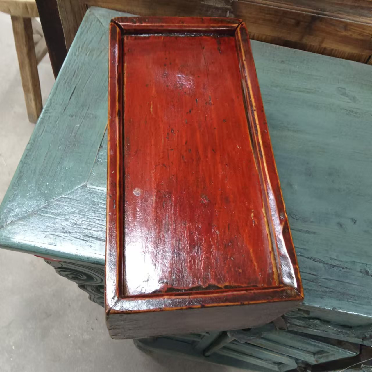 朱红漆两面花绘小盒子