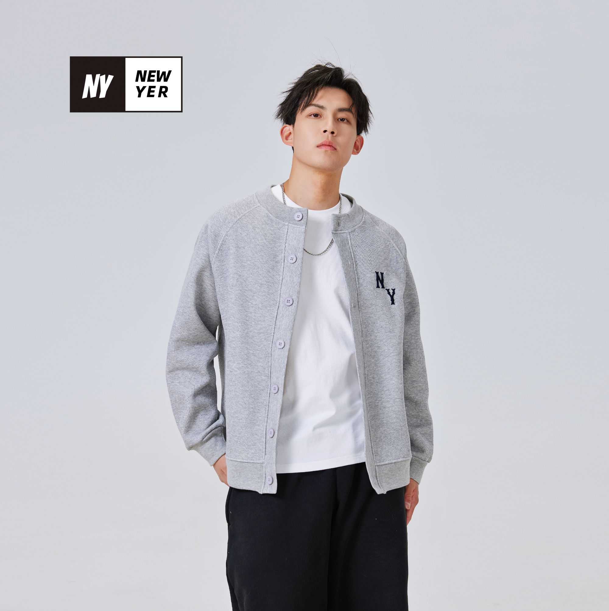 NEW YER春季重磅美式职业棒球情侣N/Y老花刺绣针织开衫9901