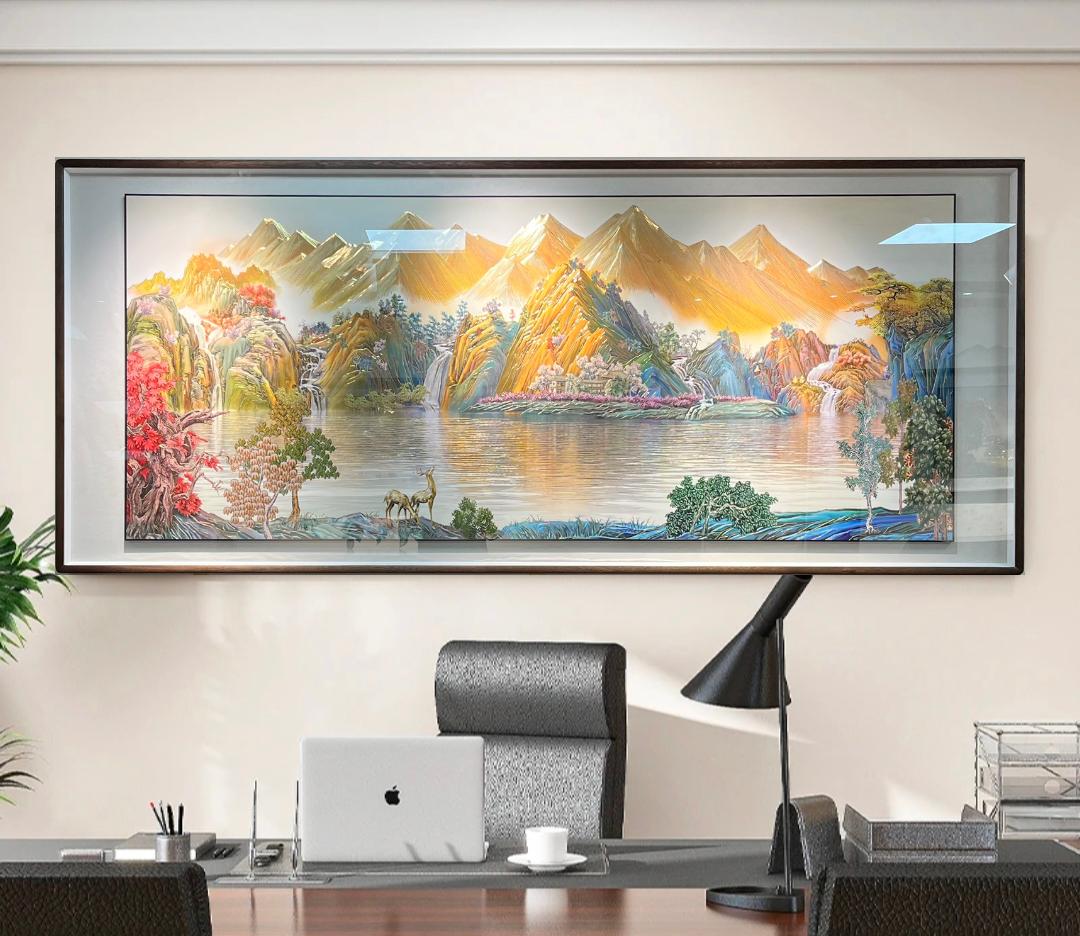 铜小鸭《五路财神》手工铜雕装饰画 办公室客厅沙发背景挂画