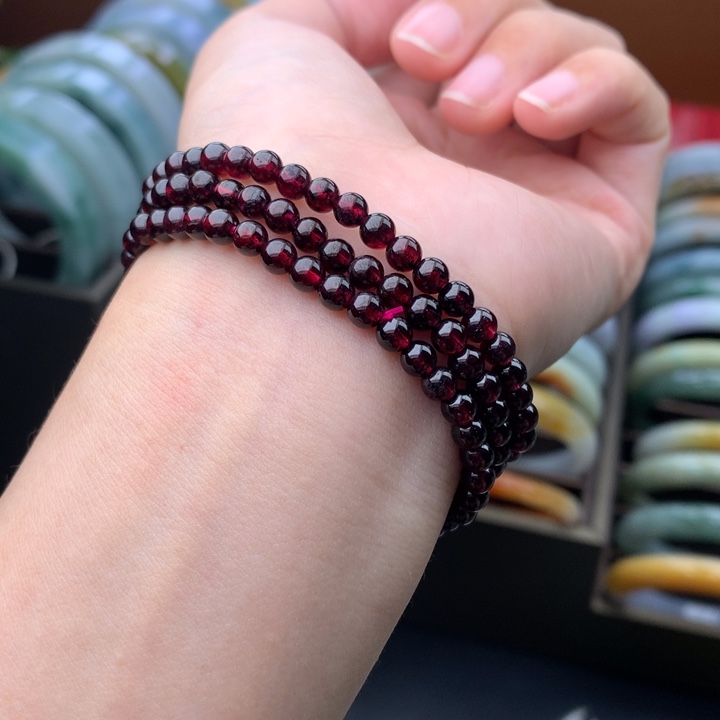 翡翠未镶嵌手链多样性石榴三圈